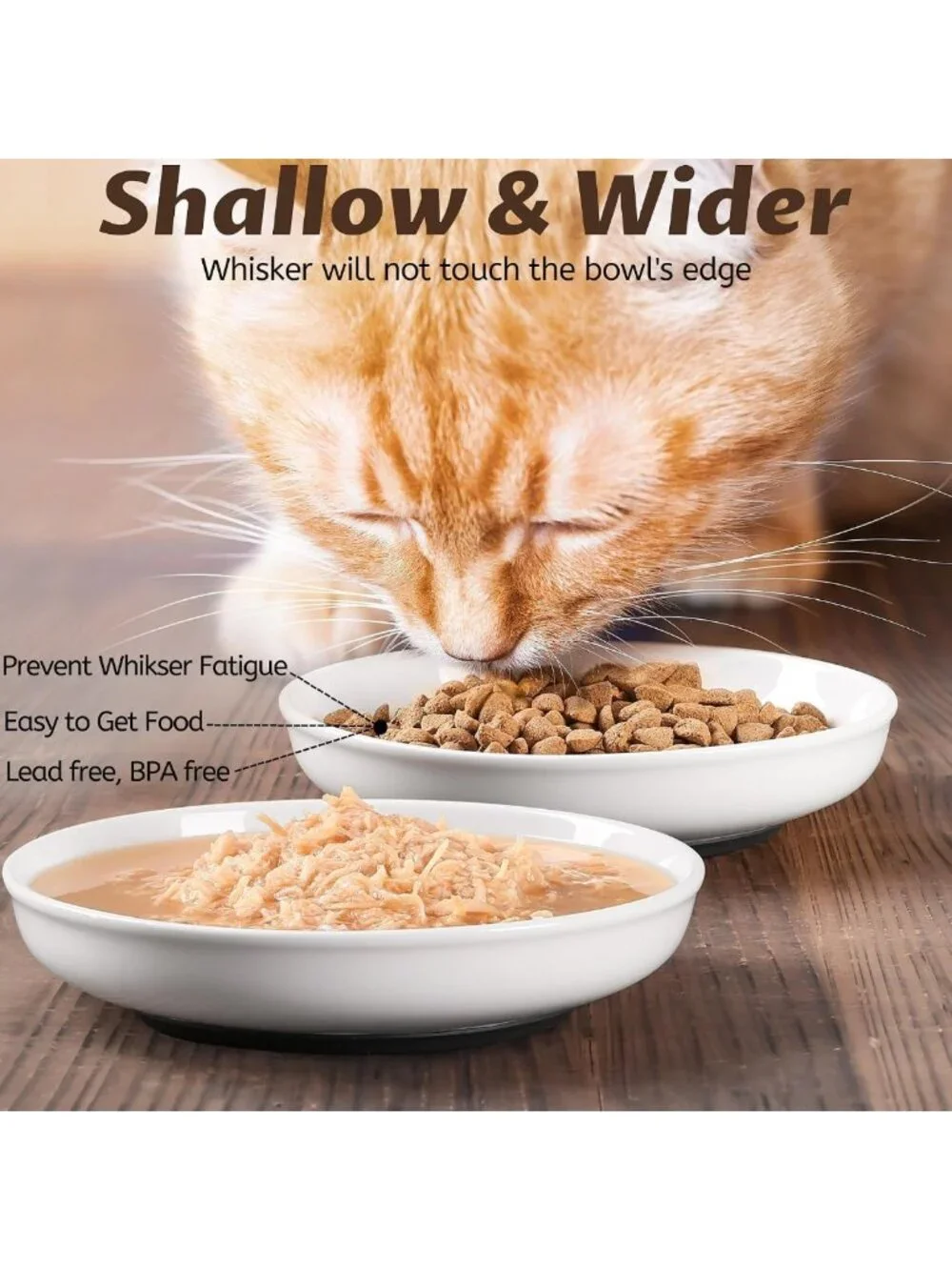 No Spill Cat Bowls Set - Anti-Whisker Fatigue Ceramic Dishes for Indoor Cats, 3